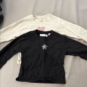Zara kids Black & Cream Long-Sleeve Tees with Leopard Print Heart and Star
